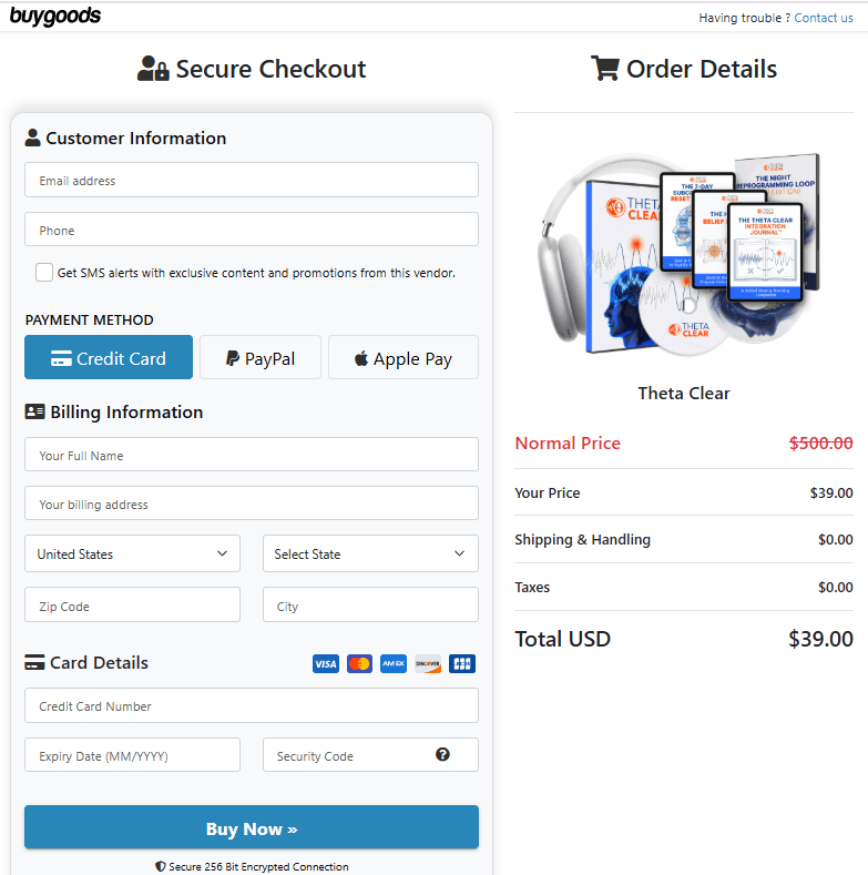 Theta Clear-order-page